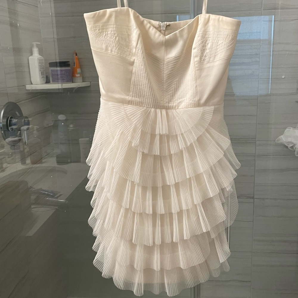 White Strapless Tiered Tulle Dress